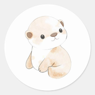 Schattigee Baby Otter Waterverf Illustratie Sticke Ronde Sticker