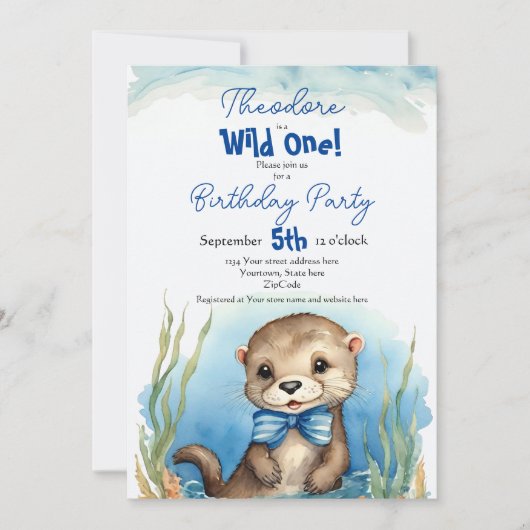 Schattigee Baby Otter Wild One Boy Verjaardag Kaart (Voorkant)