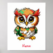 Schattigee Baby Owl aangepaste naam Poster (Voorkant)