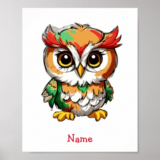 Schattigee Baby Owl aangepaste naam Poster (Voorkant)