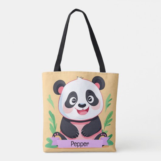 Schattigee Baby Panda aangepaste naam Tote Bag (Achterkant)
