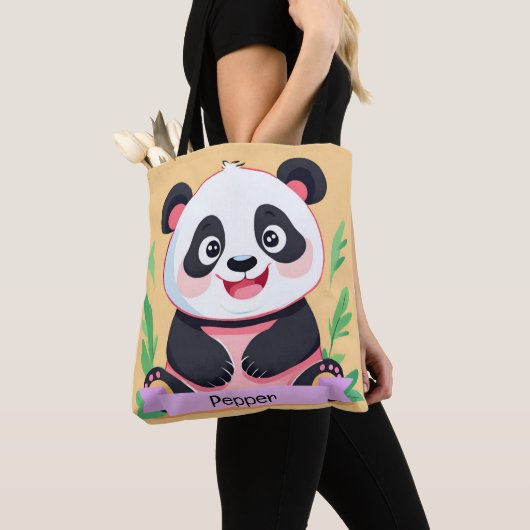 Schattigee Baby Panda aangepaste naam Tote Bag (Dichtbij)