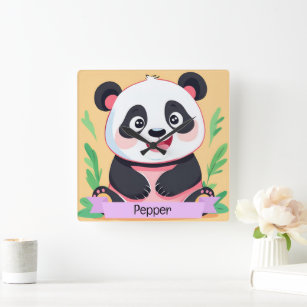 Schattigee Baby Panda aangepaste naam Vierkante Klok
