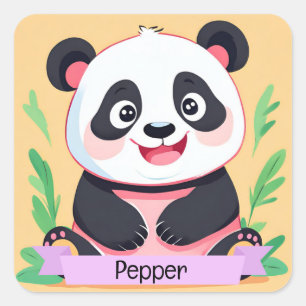 Schattigee Baby Panda aangepaste naam Vierkante Sticker