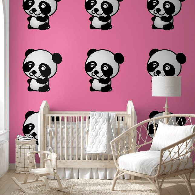 Schattigee Baby Panda Custom Kleur Roze Behang (Kinderen)