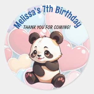 Schattigee Baby Panda en Harten voor Verjaardagsdo Ronde Sticker