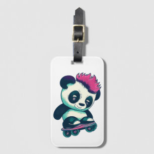 Schattigee Baby Panda met mohawk Schaatser Panda Bagagelabel