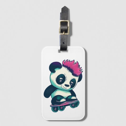 Schattigee Baby Panda met mohawk | Schaatser Panda Bagagelabel (Voorkant (verticaal))