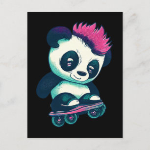 Schattigee Baby Panda met mohawk   Schaatser Panda Briefkaart
