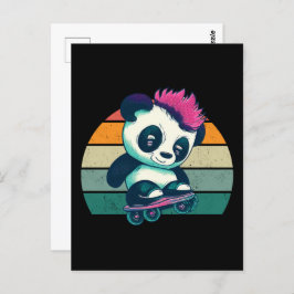 Schattigee Baby Panda met mohawk | Schaatser Panda Briefkaart