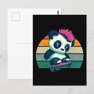 Schattigee Baby Panda met mohawk Schaatser Panda Briefkaart