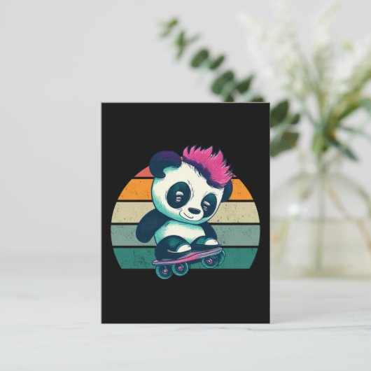 Schattigee Baby Panda met mohawk | Schaatser Panda Briefkaart (Staand voorkant)