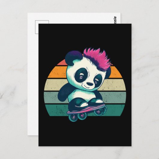 Schattigee Baby Panda met mohawk | Schaatser Panda Briefkaart (Voorkant / Achterkant)