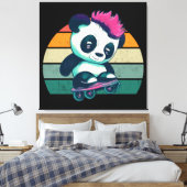 Schattigee Baby Panda met mohawk | Schaatser Panda Canvas Afdruk (Insitu (Slaapkamer))