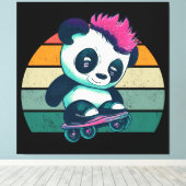 Schattigee Baby Panda met mohawk | Schaatser Panda Canvas Afdruk (Insitu (Houten vloer))