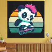 Schattigee Baby Panda met mohawk | Schaatser Panda Canvas Afdruk (Insitu (Woonkamer))