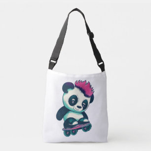 Schattigee Baby Panda met mohawk Schaatser Panda Crossbody Tas
