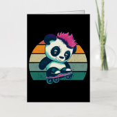 Schattigee Baby Panda met mohawk | Schaatser Panda Folie Wenskaart (Voorkant)
