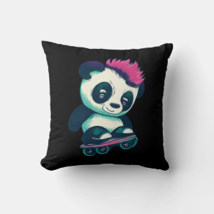Schattigee Baby Panda met mohawk   Schaatser Panda Kussen