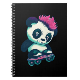 Schattigee Baby Panda met mohawk Schaatser Panda Notitieboek