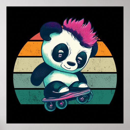 Schattigee Baby Panda met mohawk | Schaatser Panda Poster (Voorkant)