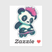 Schattigee Baby Panda met mohawk | Schaatser Panda Sticker (Vel)