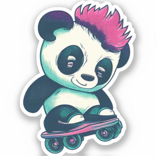 Schattigee Baby Panda met mohawk | Schaatser Panda Sticker (Voorkant)