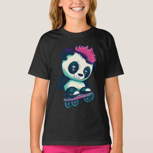 Schattigee Baby Panda met mohawk | Schaatser Panda T-shirt (Voorkant)