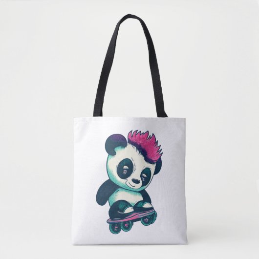 Schattigee Baby Panda met mohawk | Schaatser Panda Tote Bag (Voorkant)