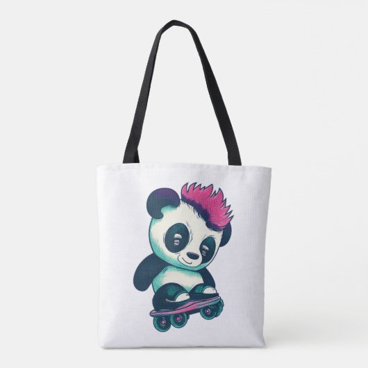 Schattigee Baby Panda met mohawk | Schaatser Panda Tote Bag (Achterkant)