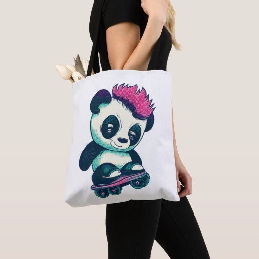 Schattigee Baby Panda met mohawk | Schaatser Panda Tote Bag (Dichtbij)