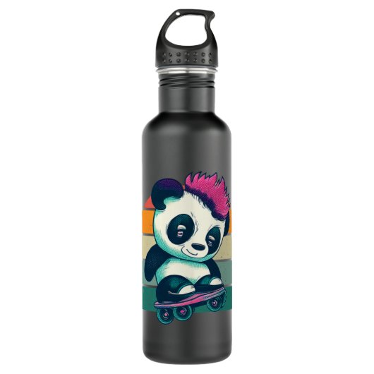 Schattigee Baby Panda met mohawk | Schaatser Panda Waterfles (Voorkant)