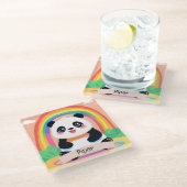 Schattigee Baby Panda Rainbow Glazen Onderzetter (Schuin)