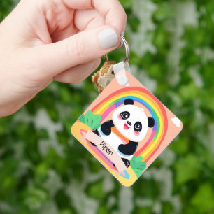 Schattigee Baby Panda Rainbow Sleutelhanger