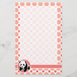 Schattigee Baby panda; roze & koraal polka stippen Briefpapier