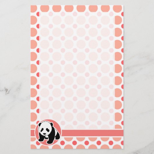 Schattigee Baby panda; roze & koraal polka stippen Briefpapier (Voorkant)