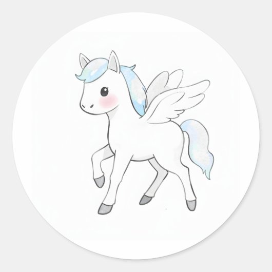 Schattigee Baby Pegasus Waterverf Print Sticker (Voorkant)