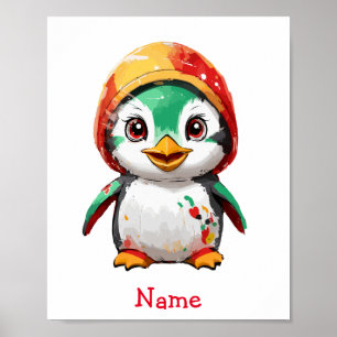 Schattigee Baby Penguin Aangepaste Naam Poster