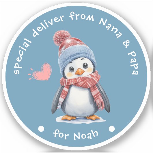 Schattigee Baby Penguin Blauw Kerstmis voor Kids G Sticker (Voorkant)
