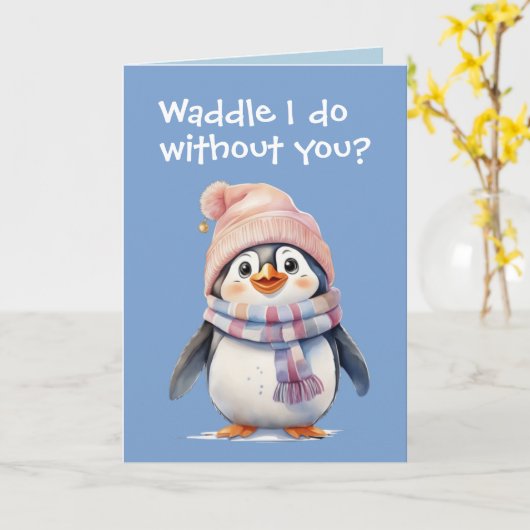 Schattigee Baby Penguin Fun Christmas Humor Vakant Kaart (Gele Bloem)