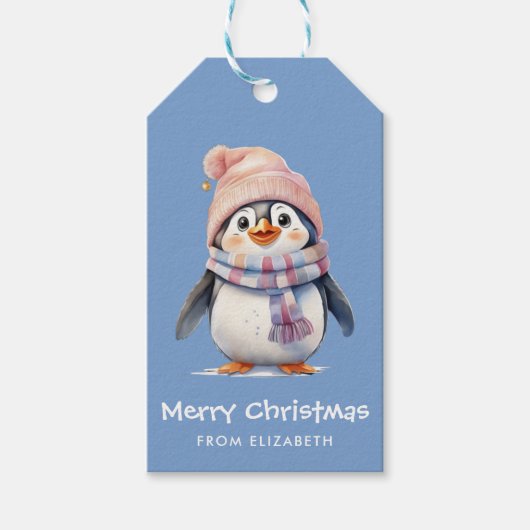 Schattigee Baby Penguin Fun kerstvakantie Cadeaulabel (Voorkant)