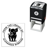 Schattigee Baby Pig Standing #1 Ronde Bibliotheek Zelfinktende Stempel (In situ)