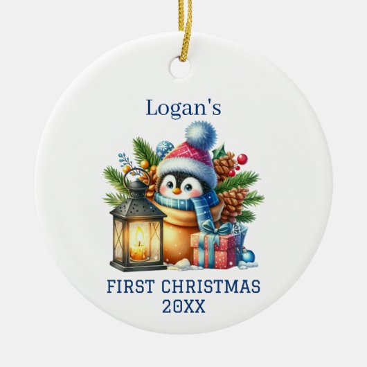 Schattigee Baby Pinguïn Kerstmis Keramisch Ornament (Voorkant)