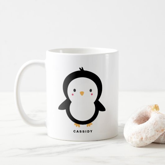 Schattigee Baby Pinguïn Kinder gepersonaliseerd Koffiemok (Met donut)