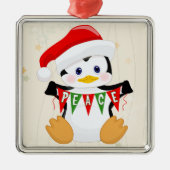 Schattigee Baby pinguïn met vredesspandoek Metalen Ornament (Voorkant)