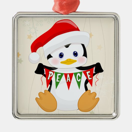 Schattigee Baby pinguïn met vredesspandoek Metalen Ornament (Voorkant)