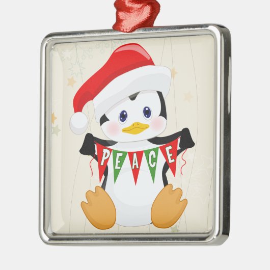 Schattigee Baby pinguïn met vredesspandoek Metalen Ornament (Links)