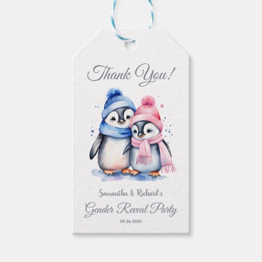 Schattigee Baby Pinguïn Winter Geslacht onthullen Cadeaulabel (Voorkant)