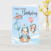 Schattigee Baby pinguïns voor de winterverjaardag Kaart (Gele Bloem)