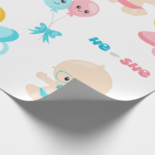 Schattigee Baby Pink Blue Gender Reveal Party Cadeaupapier (Hoek)